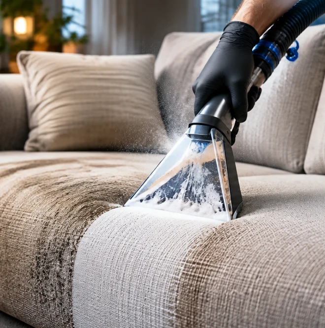 Higienização profissional de sofá com extratora